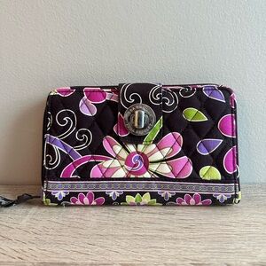 New Vera Bradley Turnlock & Zip Around Wallet - Purple Punch